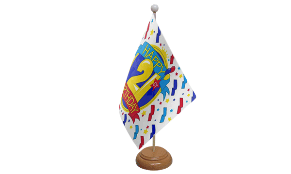 Happy 21st Birthday Small Flag with Wooden Stand